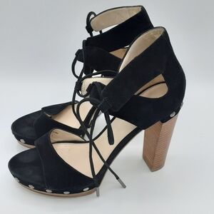 Pelle Moda Black Suede Lace Up Stacked Heel Shoe.